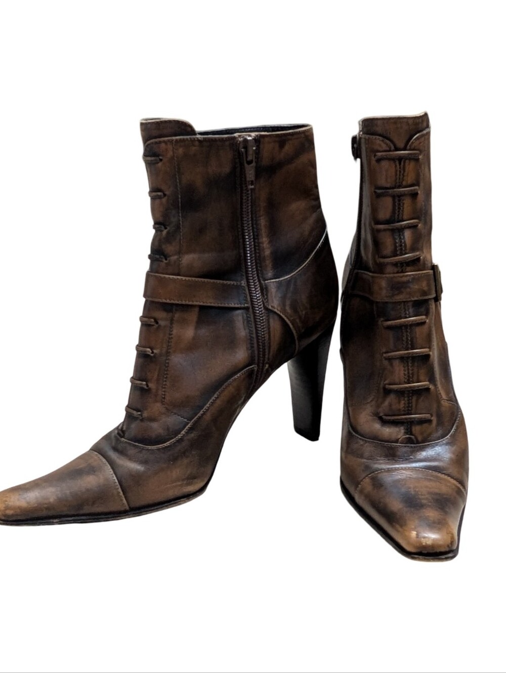 Vintage Via Spiga leather ankle boots  antiqued, distressed brown Size 7.5